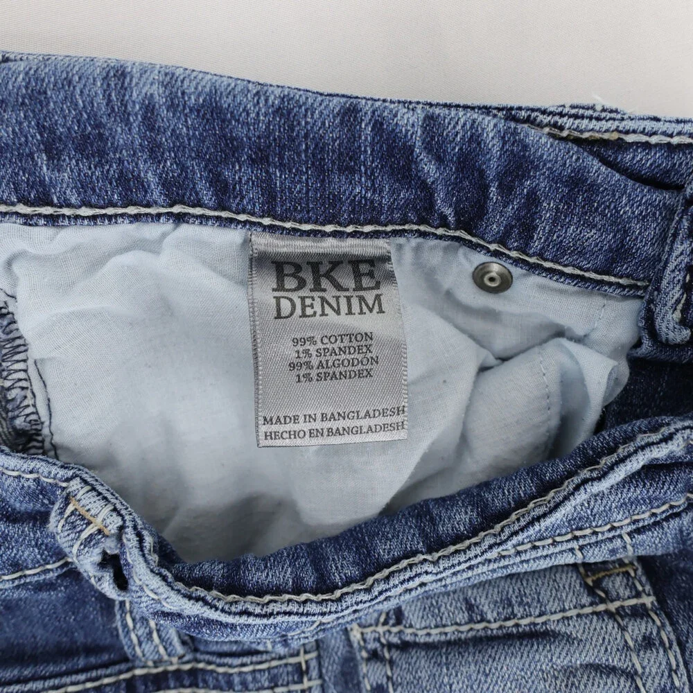 BKE Jake Jeans Mens 29XL Blue Bootcut Stretch Denim Whiskered Distressed